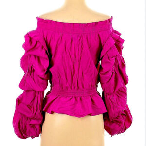 Guess Off The Shoulder Celestina Blouse Electric Fuchsia Pink Swiss Dot Sz Small